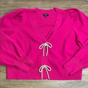Express Hot Pink Rhinestone Bow Tie Front Cardigan Sweater – Size XL